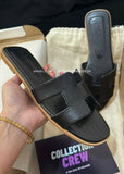 Chinelo Her couro legítimo preto