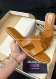 Chinelo Her couro legítimo caramelo