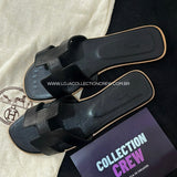Chinelo Her couro legítimo preto