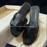 Chinelo Her couro legítimo preto