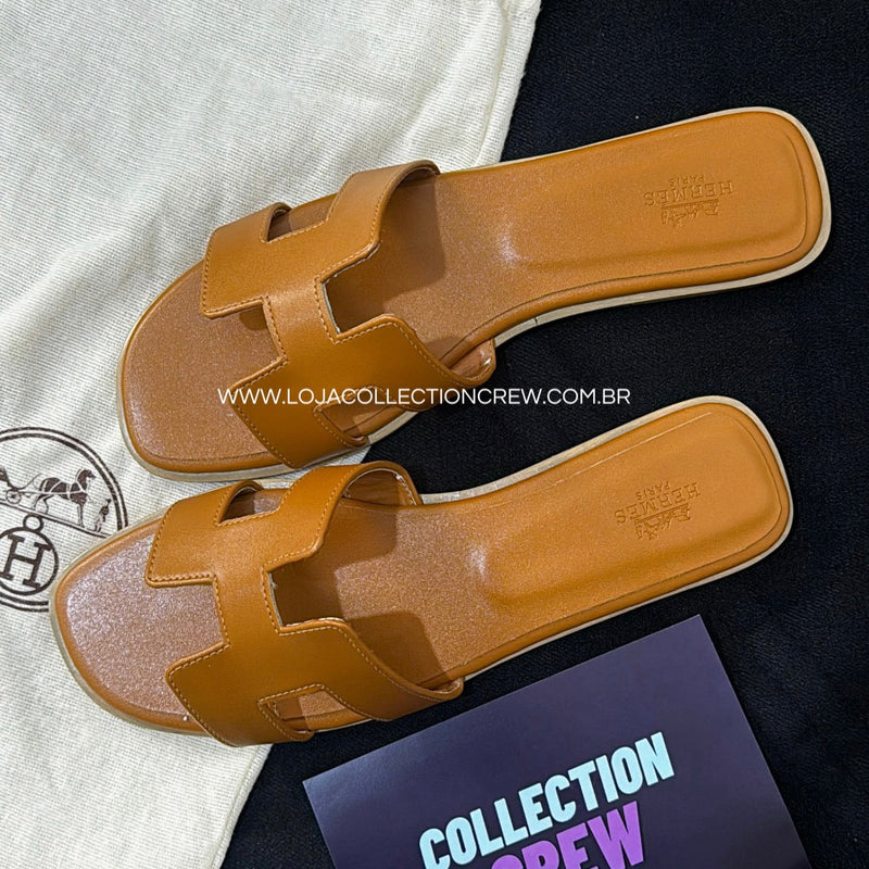 Chinelo Her couro legítimo caramelo